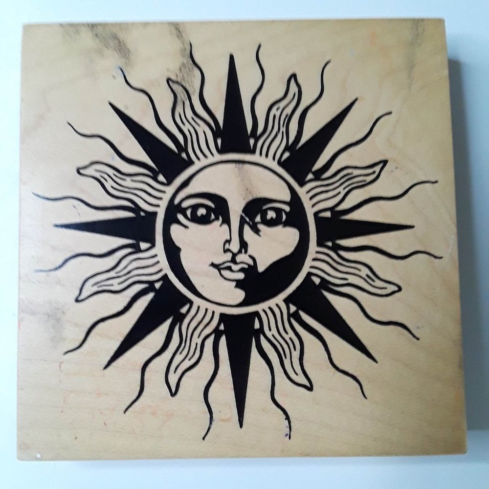 PERSONAL STAMP EXCHANGE - LARGE CELESTIAL SUN FACE 4-1/2" RUBBER STAMP #K-1781